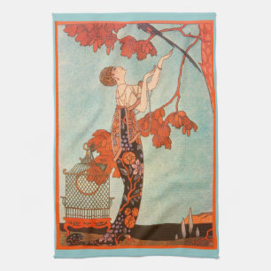 Paño De Cocina Art Deco vintage, pájaro ligero de George Barbier