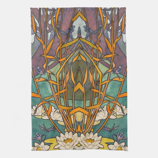Paño De Cocina Art nouveau Alphonse・floral charca dragonfly (Vertical)
