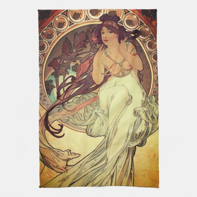 Paño De Cocina Art Nouveau Alphonse Mucha elegante mujer cosecha (Vertical)