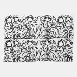 Paño De Cocina Art Nouveau amapola floral blanco negro elegante