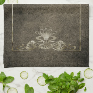 Paño De Cocina Art Nouveau ante look elegante loto dorado