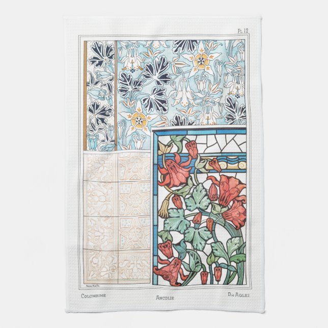 Paño De Cocina Art Nouveau arte floral y azulejo verneutro azul r (Vertical)