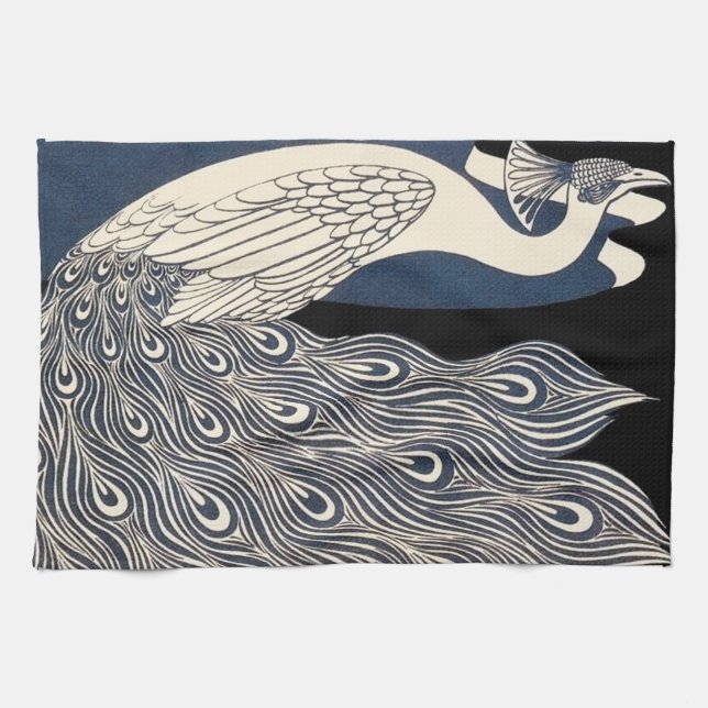 Paño De Cocina Art Nouveau azul de Peacock (Horizontal)