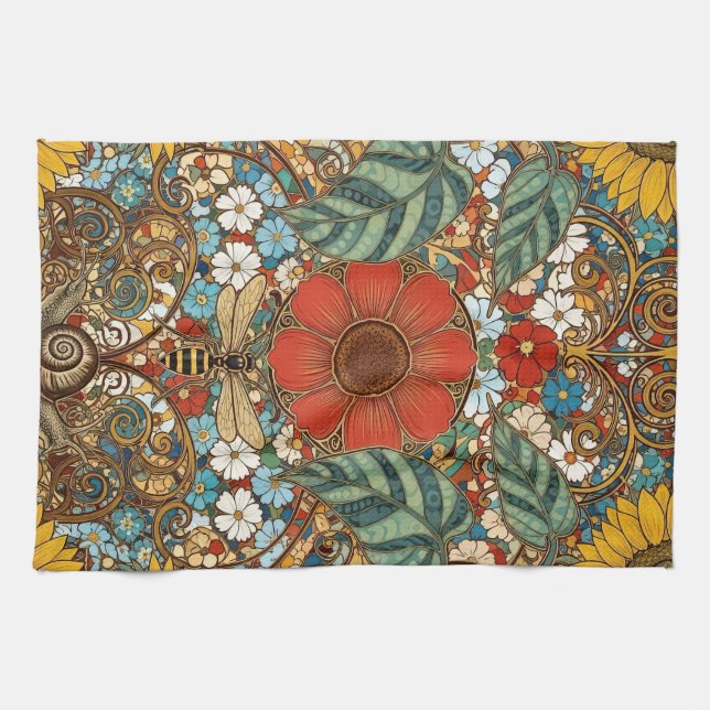 Paño De Cocina Art Nouveau Floral Garden – Sunflowers, Bee (Horizontal)