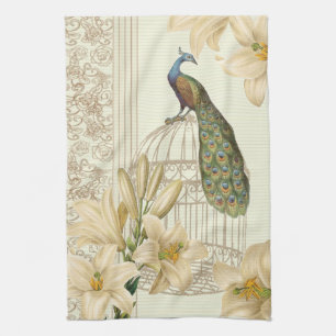 Paño De Cocina art nouveau french lily vintage bircage peacock