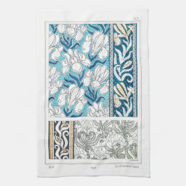 Paño De Cocina Art nouveau iris lily arte textil floral azul