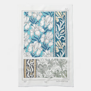 Paño De Cocina Art nouveau iris lily arte textil floral azul