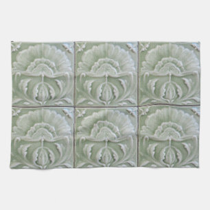 Paño De Cocina Art Nouveau jugendstil flor azulejo verde
