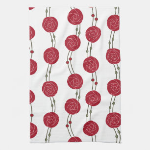 Paño De Cocina Art Nouveau Mackintosh rayas de rosa rojas