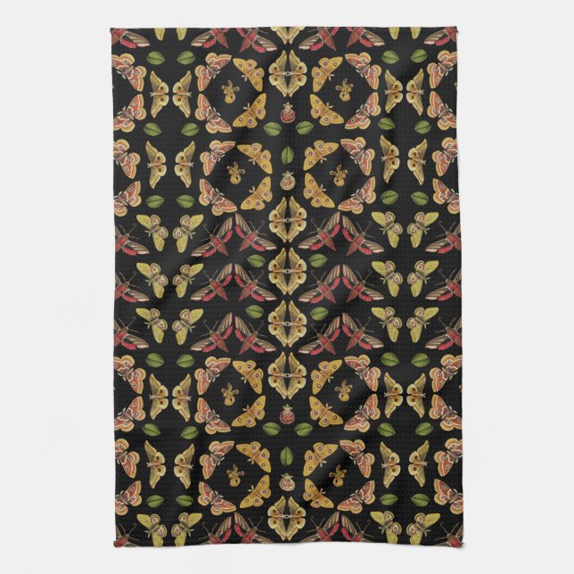 Paño De Cocina Art Nouveau Moth & Orchid art deco negro (Vertical)