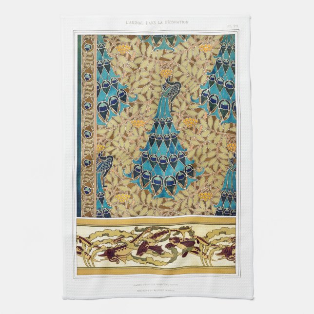 Paño De Cocina Art nouveau peacock textil deco verneuil azul (Vertical)