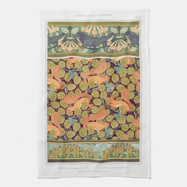 Paño De Cocina Art Nouveau squirrel floral otoño arte textil (Vertical)