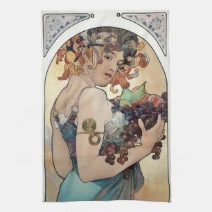 Paño De Cocina Art Nouveau vintage 1897 "Fruit" de Alphonse Mucha