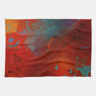 Paño De Cocina Arte abstracto digital grunge rojo, acuático y dor