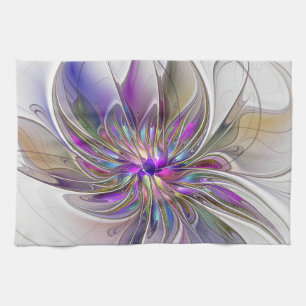Paño De Cocina Arte abstracto fractal de flores enérgico y colori