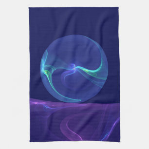 Paño De Cocina Arte abstracto fractal de sueño azul púrpura lumin