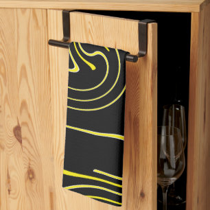 Paño De Cocina Arte Abstracto Líneas Negras Blancas Amarillas Min