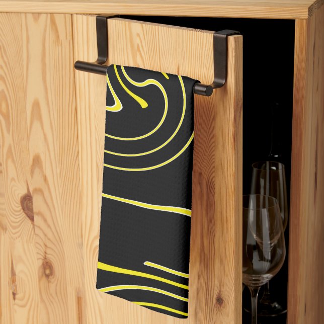 Paño De Cocina Arte Abstracto Líneas Negras Blancas Amarillas Min (Pliegue de tercios)