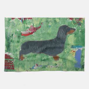 Paño De Cocina Arte abstracto moderno del perro de la salchicha