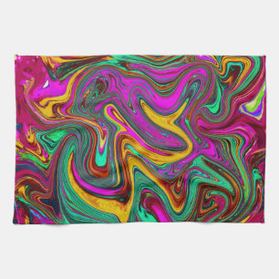 Paño De Cocina Arte abstracto rosa caliente marmoleado y verde es