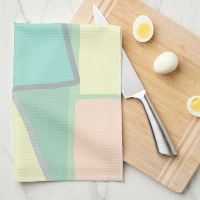 Paño De Cocina Arte abstracto rosa turquesa pálido pastel (Doblado Cuarto)