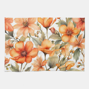 Paño De Cocina Arte Acuarela de Flores Silvestres Rojas