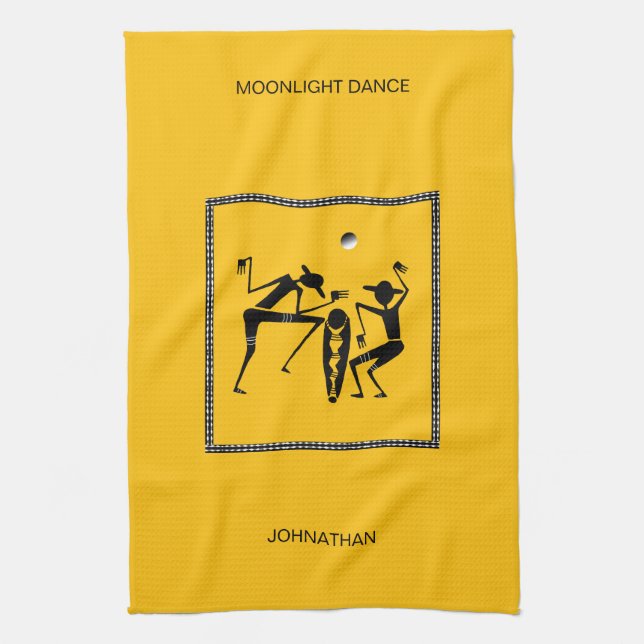 Paño De Cocina Arte africano, cortés y divertida danza lunar (Vertical)