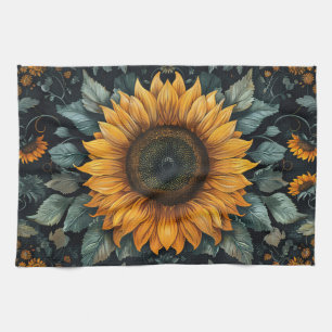Paño De Cocina Arte botánico de girasol intrincado