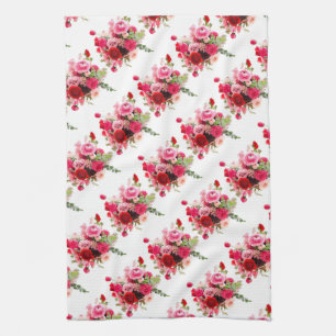 Paño De Cocina Arte de acuarela rosas rojas rosadas floral modern