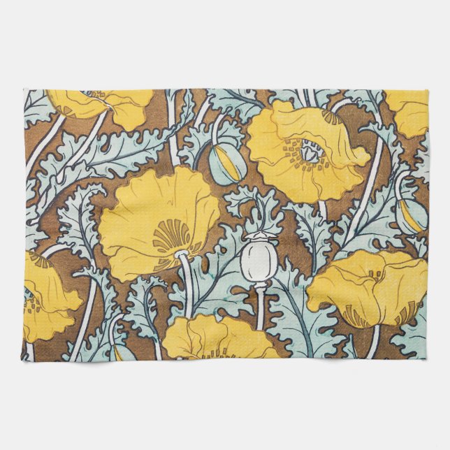 Paño De Cocina arte de amapola flor amarillo ilustracion (Horizontal)