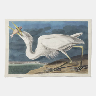 Paño De Cocina Arte de ave de la gran garza blanca vintage Audubo