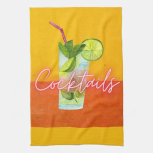Paño De Cocina Arte de bar con cócteles de acuarela y neón