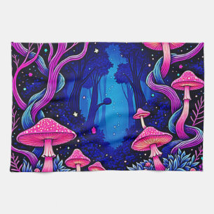 Paño De Cocina Arte de Bosque de Hongos Rosa Neon