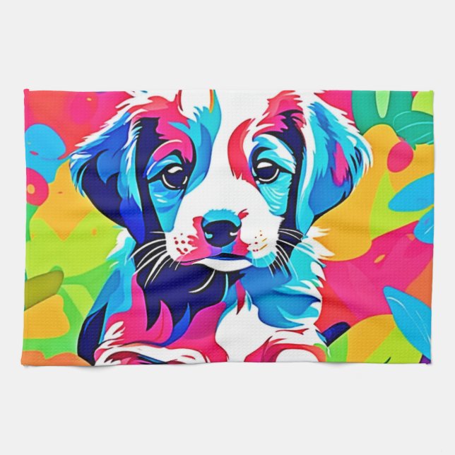 Paño De Cocina Arte de cachorro colorido (Horizontal)