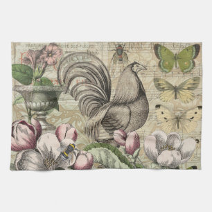 Paño De Cocina Arte de Colaje de Jardín de Gallo Antiguo: Campo F