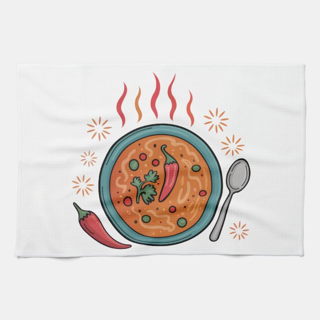 Paño De Cocina Arte de Comida Curry Picante Cálido (Horizontal)