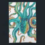 Paño De Cocina Arte de cuatricromía Verde azulado Octopus<br><div class="desc">arte de pulpos</div>