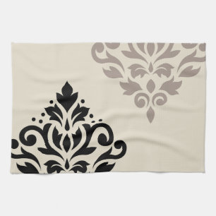 Paño De Cocina Arte de Damasco de Rollo I Negro Taupe Crema