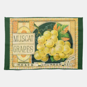 Paño De Cocina Arte de etiqueta de caja de frutas vintage, uvas M