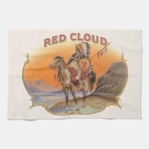 Paño De Cocina Arte de etiqueta de cigarro vintage, indio Red Clo