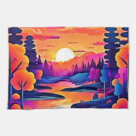 Paño De Cocina Arte de fantasía del lago al atardecer