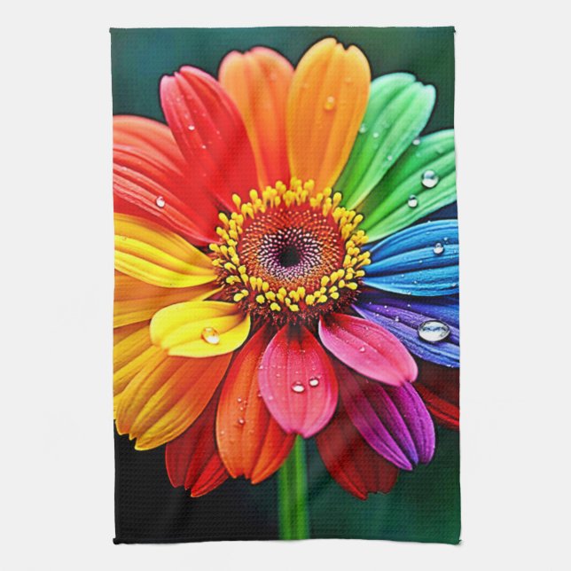 Paño De Cocina Arte de Flor de Pétalo de Arcoíris (Vertical)