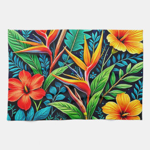 Paño De Cocina Arte de Floración de Hojas Tropicales