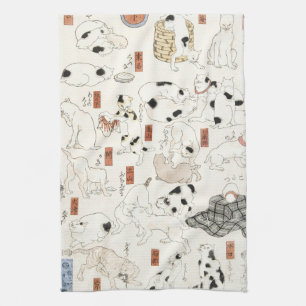 Paño De Cocina Arte de gato japonés vintage Impresión en xilograf