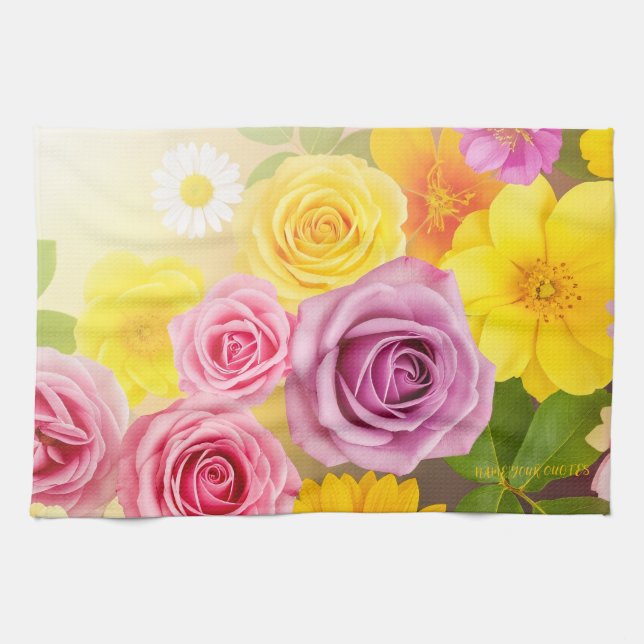 Paño De Cocina Arte de gradiente floral vibrante - Rosa Amarillo  (Horizontal)