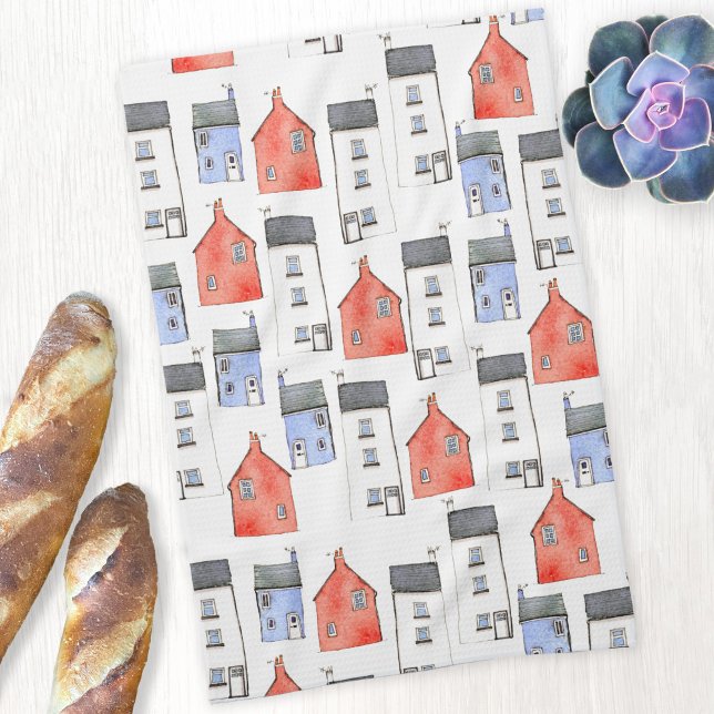 Paño De Cocina Arte de la Casa de Agua (Watercolor house art pattern kitchen tea towel)