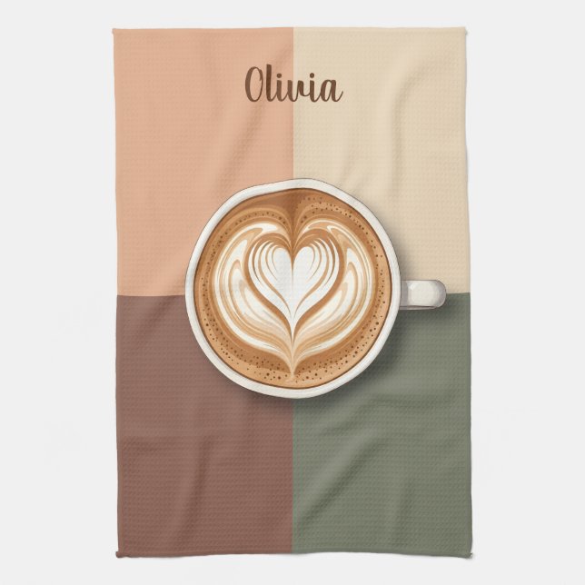 Paño De Cocina Arte de Latte Moderno Corazón  (Vertical)