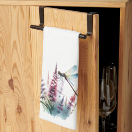 Paño De Cocina Arte de libélula de acuarela y flores silvestres e