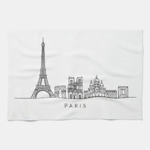 Paño De Cocina Arte de línea del horizonte minimalista de París
