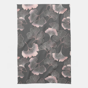 Paño De Cocina Arte de línea rosa sofisticado de Ginkgo sobre lie